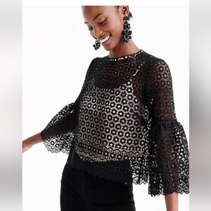 J. Crew Black Crochet Bell-Sleeve Blouse